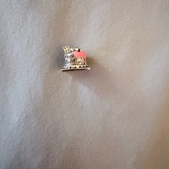 Silver and Pink Happy Birthday Cake Charm - Picture 6 of 6